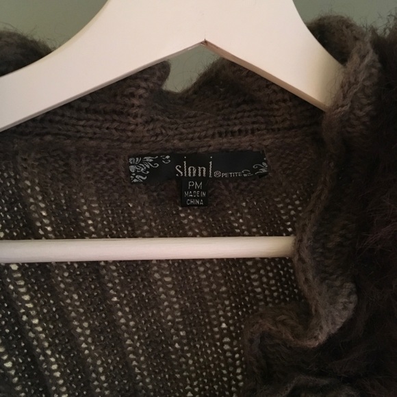 SIONI LONG BROWN SWEATER w/RUFFLE NECKLINE DETAIL - Picture 2 of 2